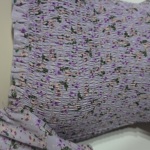 Inspired Hearts Purple Gray Pleated Sundress with Puff Sleeves - Picture 8 of 9